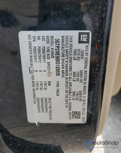 2011 GMC Sierra K1500 Sle z USA, uszkodzony, nr VIN 3GTP2VE36BG128895